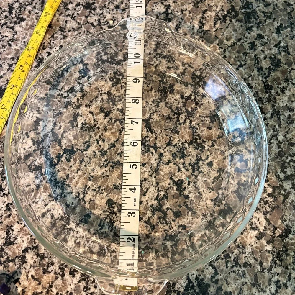Vintage Clear Glass Scalloped Pie Dish Round Baking Pan with Handles 9.5 Inch